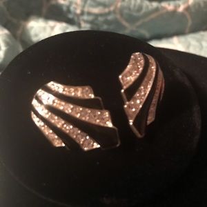 Retro Black & Clear Stone Silver Tone Earrings